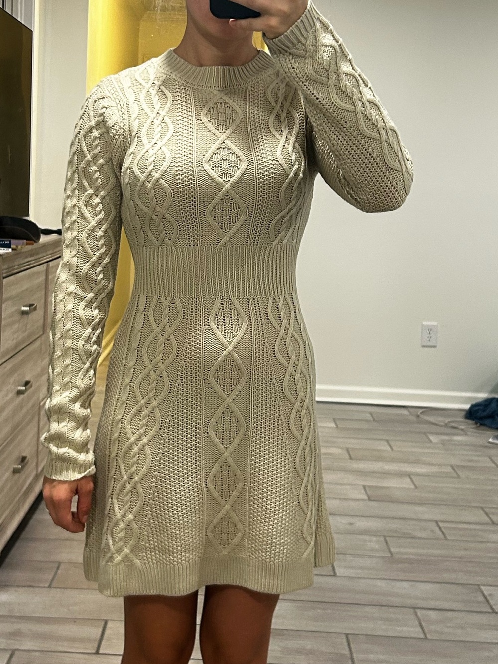 Pink Lily Cream Cable Knit Sweater Dress